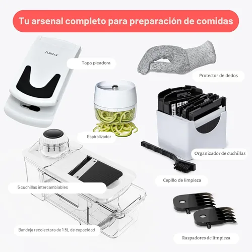 Miniatura 9 de Cortador de mandolina Fullstar para cocina - Picador de verduras, cebolla, patata, picador y cortador de alimentos, frutas y verduras