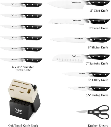 Miniatura 2 de Juego de cuchillos de cocina Haugo con bloque: juego de 14 piezas de cuchillos profesionales de acero inoxidable alemán de tajo completo - Gris negro
