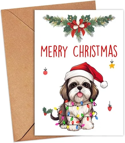 Shih Tzu Dog - Tarjeta de felicitación de Feliz Navidad, Tarjeta de Feliz Navidad, Tarjeta Shih Tzu, linda tarjeta de Navidad para perros, adorable
