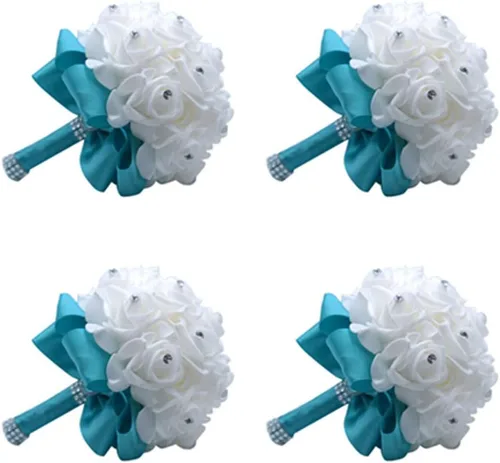 Miniatura 15 de S_SSOY Ramo de boda de cristal PE rosas para novia, dama de honor, flores de mano para fiesta, iglesia, día de San Valentín, azul marino