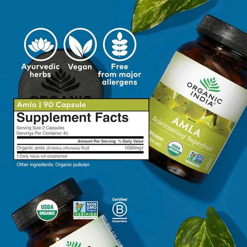 Miniatura 5 de ORGANIC INDIA Amalaki Suplemento vitamínico a base de hierbas, apoyo inmunológico, vitamina C, vegano, sin gluten, kosher, ayurvédico, antioxidante