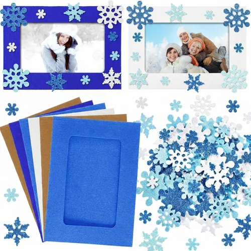 Ferraycle Kit de Manualidades de 232 Piezas de Marcos de Fotos de Invierno DIY, 32 Piezas de Marcos de Fotos de Nieve con 200 Calcomanías para Color