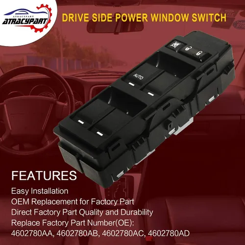 Miniatura 2 de Interruptor principal del elevalunas eléctrico lado del conductor delantero izquierdo, apto para Dodge Avenger Caliber Charger 08-13, Magnum Dakota