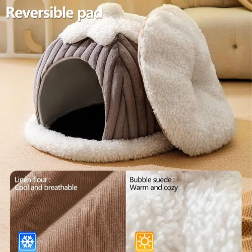 Miniatura 4 de Cama tipo cueva para gatos, bonita casa de gato de dibujos animados, tienda de campaña pequeña con almohada extraíble lavable, cama cálida para Verde