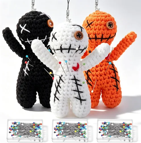 Poen 3 muñecas vudú de terror con 30 pines de calavera, decoración de relleno de Navidad, divertidos adornos inspiradores positivos, regalos para