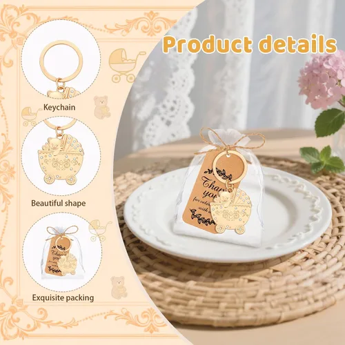 Miniatura 3 de 50 llaveros con forma de carro de bebé para baby shower, llavero de oso para regalos de juegos, regalos, decoración, recuerdos para invitados a