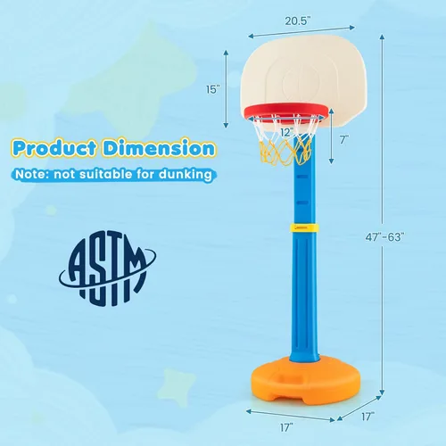 Miniatura 6 de Costzon Aro de baloncesto para niños, altura ajustable de 3.9 pies - 5.2 pies canasta de baloncesto para niños, mini juego de baloncesto portátil