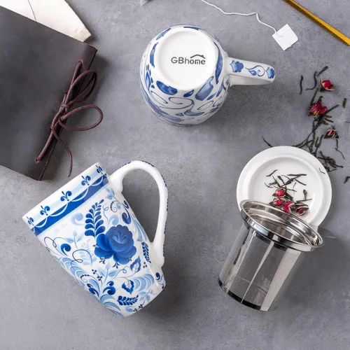 Miniatura 4 de GBHOME Taza de té con infusor y tapa, taza de té grande de cerámica de 18 onzas para hojas sueltas, apta para microondas y lavavajillas, taza