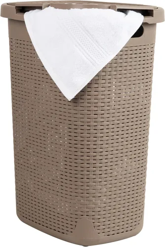 Miniatura 23 de Mind Reader Cesta de lavandería delgada con tapa, cestas de ropa de 60L, diseño de mimbre premium, plástico, paquete de 2, rosa