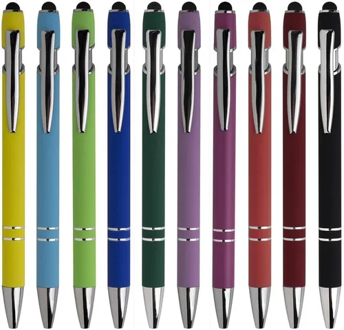 Miniatura 2 de Bolígrafo con punta de lápiz capacitivo, tinta negra, punta media, 0.039 in, tacto suave, metal, mate, varios colores, barril, 10