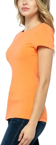 Miniatura 4 de Camiseta de manga corta para mujer, cuello redondo, ajustada, lisa, básica, elástica, casual