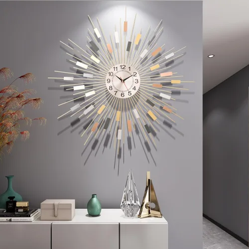 Miniatura 5 de Starburst Reloj de Pared Redondo Decorativo de 24" Silencioso Operado por Batería, Reloj de Pared Decorativo de Metal Moderno de Mediados de Siglo