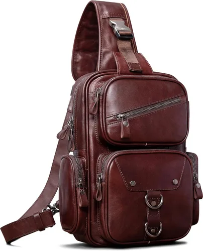 Bolso bandolera de cuero genuino para hombre, bolso cruzado grande, bolso de hombro casual, mochila antirrobo, bolsa de viaje en el pecho