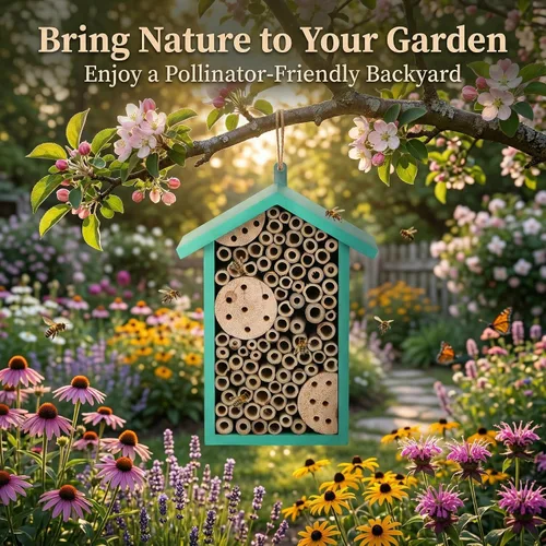 Miniatura 2 de Topadorn Mason Bee House, hotel de abeja al aire libre con tubos de bambú natural, hábitat de polinizador montado en la pared para jardín, patio