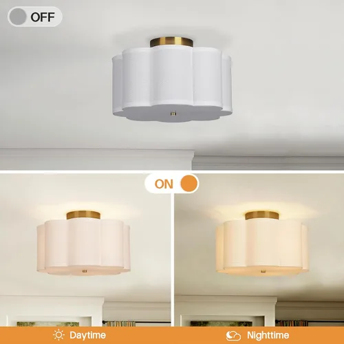 Miniatura 3 de Vexagyle Lámpara de techo moderna de montaje empotrado, lámpara de guardería de 3 luces con pantalla de tela blanca tipo pétalo, lámpara de techo