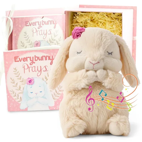 Tickle & Main Everybunny Prays Bunny - Peluche y juguete de oración musical para regalos de bautizo para niñas - Rosa, 7 pulgadas - Regalos de