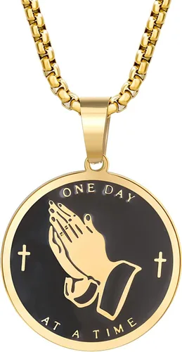 Collar de oración de serenidad con manos en oración, colgante de moneda para hombres y mujeres, señores, oración, versículo bíblico, coraje,