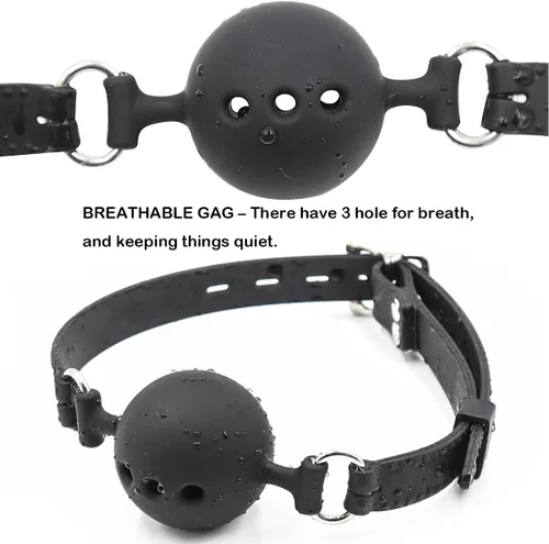 Miniatura 3 de Mordaza en forma de bola de silicona transpirable para restricciones de bondage para adultos, juego sexual (Negro, bola de 1.5 pulgadas) SM BDSM