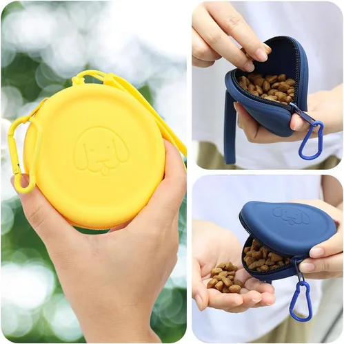 Miniatura 5 de WALLFID Bolso de silicona para golosinas de perro, pequeño, con clicker de entrenamiento para mascotas, bolso para caminar para perros y gatos