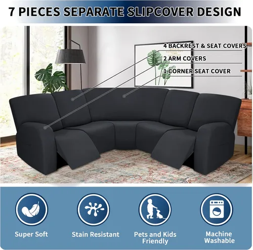 Miniatura 3 de PureFit Fundas para sofá modular de 7 piezas, fundas de sofá reclinable seccional extra grandes para sofás reclinables en forma de L, fundas de sofá