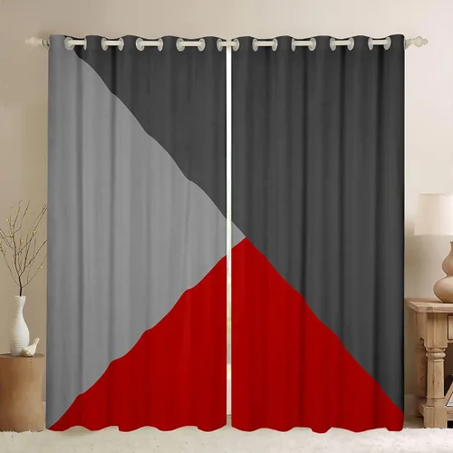 Miniatura 31 de Cortinas opacas de 38 pulgadas de ancho x 45 pulgadas de largo, cortinas opacas de triángulo geométrico naranja, negro, gris claro, cortinas