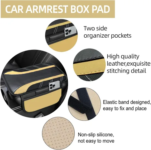 Miniatura 4 de NBTEPEM Juego de 6 accesorios de automóvil beige, funda de cuero deportivo para volante de 14.5 a 15 pulgadas, universal, funda de cuero