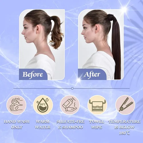 Miniatura 5 de Full Shine - Extensión de cola de caballo con clip, color marrón oscuro con mechas rubio miel, extensión de cabello humano real para mujeres, 14