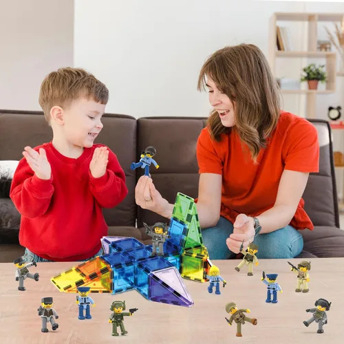 Miniatura 2 de Picasso Toys - Figuras de acción magnéticas de personajes de aplicación de la ley para bloques de construcción de baldosas de juguete, juego