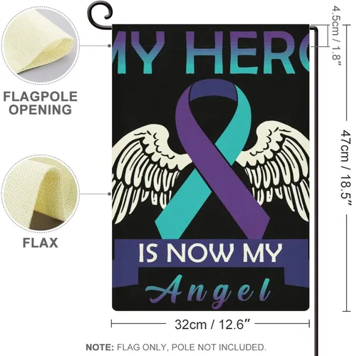Miniatura 2 de My Hero Is Now My Angel Prevention Suicide Awareness - Bandera de jardín de lino de calidad de doble costura resistente a la decoloración UV
