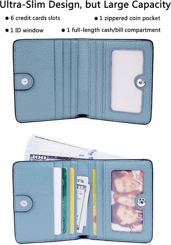 Miniatura 2 de BIG SALE-AINIMOER billetera de bolsillo pequeña con cremallera, plegable, compacta de cuero con bloqueo por identificación por radiofrecuencia