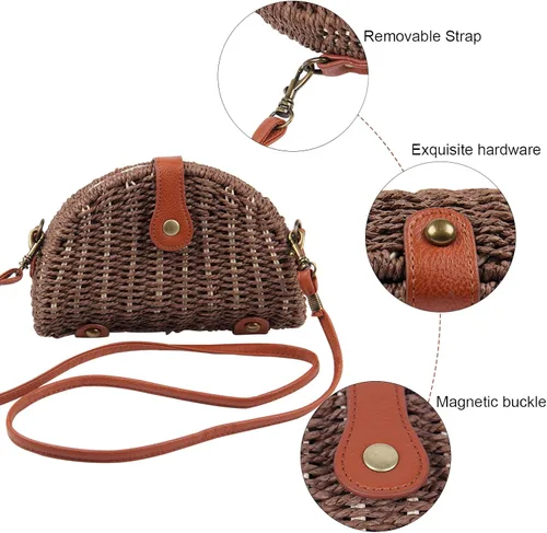 Miniatura 5 de KUANG! Bolso cruzado de paja para mujer, bolso de hombro y mensajero, bolso de paja para playa para mujer
