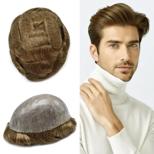 Miniatura 11 de Toupee para hombres Full Poly Mens Toupee Cabello humano Piezas para hombres Sistema de reemplazo de pelo para hombres Protesis Capilar Para Hombre