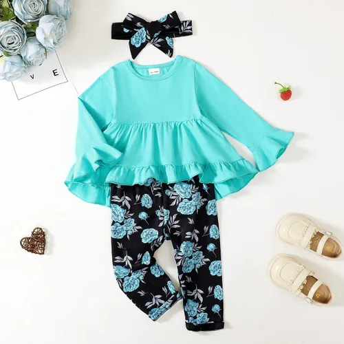 Miniatura 188 de Kucnuzki Conjunto de ropa para bebé niña pequeña, camisa de manga con volantes, pantalón floral, ropa de otoño e invierno para niña