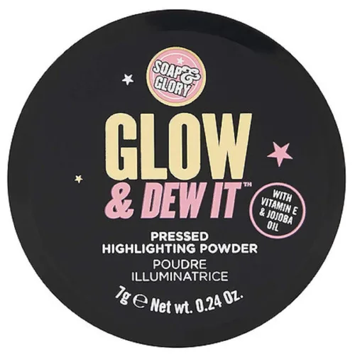 Soap & Glory Glow & Dew it - Polvo prensado resaltador, maquillaje resaltador prensado suave y aterciopelado, resaltador húmedo ultra reflectante