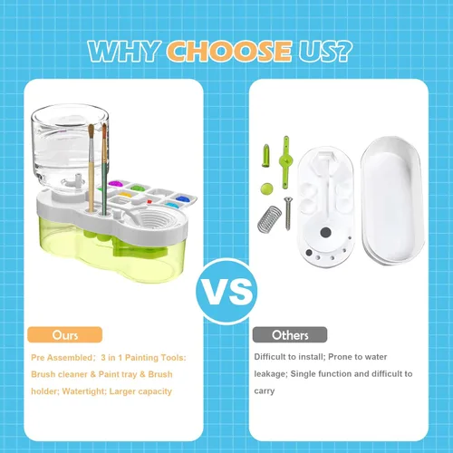 Miniatura 2 de Limpiador de pinceles, dispensador de enjuague de acuarela de ciclo de agua mejorado con soporte y paleta, sistema de limpieza para acrílico, Verde