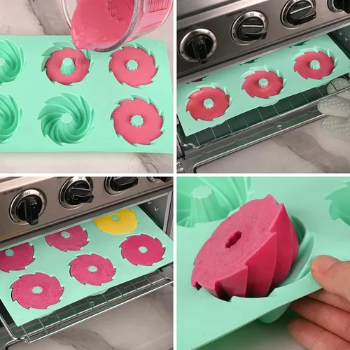 Miniatura 5 de HUAKENER 2 piezas molde de pastel acanalado mini, molde de pastel acanalado de 6 cavidades, molde de silicona antiadherente para hornear para d 2