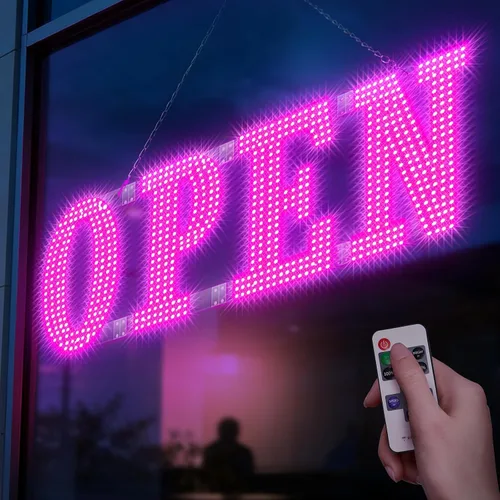 Miniatura 12 de Letrero LED abierto grande de 30" x 10" con control remoto de alta visibilidad para negocios, letrero abierto de 14 modos adecuado para tienda, bar