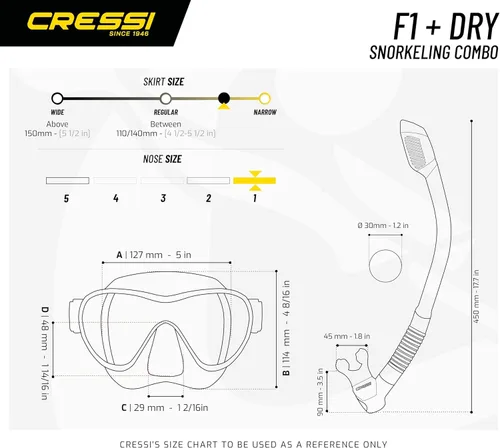 Miniatura 5 de Cressi Scuba Diving Snorkeling Kit - Freediving Mask & Dry Snorkel - F1 & Supernova Dry: Designed in Italy