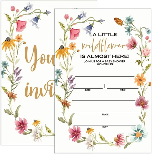 Miniatura 7 de Invitaciones de baby shower para niña floral con sobres, invitaciones para baby showers, fiesta, flores de acuarela rosa rubor, tarjetas