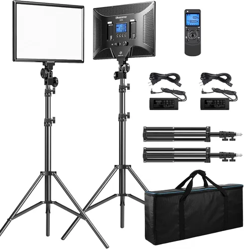 Panel de luces LED D50 de 15.4 pulgadas, 2 paquetes de 45 W 3000K-8000K iluminación de fotografía regulable bicolor, iluminación de videografía CRI