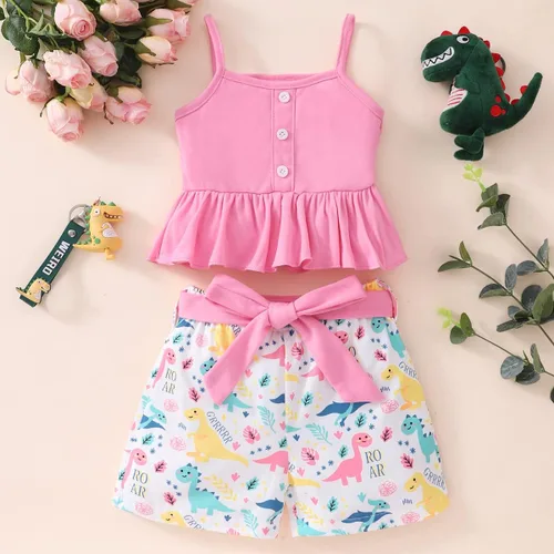 Miniatura 2 de Conjunto de 2 piezas para niña, camisa y pantalones cortos con cinturón, ropa de verano de 2 a 7 años