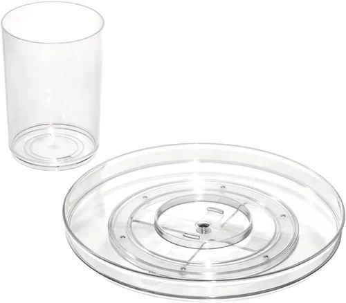 Miniatura 3 de iDesign The Sarah Tanno Collection Lazy Susan Organizador de cosméticos giratorio de 11 pulgadas con taza extraíble, transparente/blanco