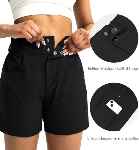 Miniatura 3 de Viodia - Pantalones cortos de senderismo de 5" para mujer, para golf con bolsillos, de cintura alta, elásticos, cargo, pantalones cortos para mujer