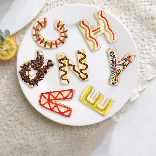 Miniatura 2 de FUSOTO Juego de 26 cortadores de galletas de letras del alfabeto, para hacer manualidades con galletas y tartas del alfabeto, cortadores de galletas