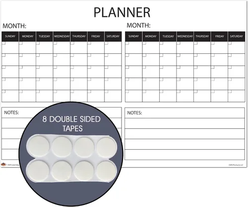 Calendario de pared grande de borrado en húmedo y seco laminado con cinta de doble cara, planificador de pared de dos meses, tamaño 11 x 17 pulgadas