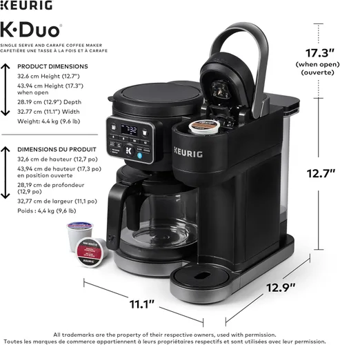 Miniatura 6 de Keurig K-Duo - Cafetera de una porción con cápsulas K-Cup y jarra, color negro