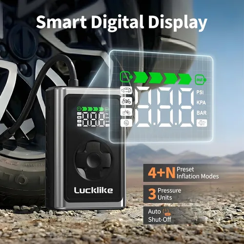 Miniatura 2 de Lucklike Compresor de aire portátil para inflador de neumáticos, bomba de bicicleta inalámbrica de 150 PSI, bomba de aire 5 veces más rápida