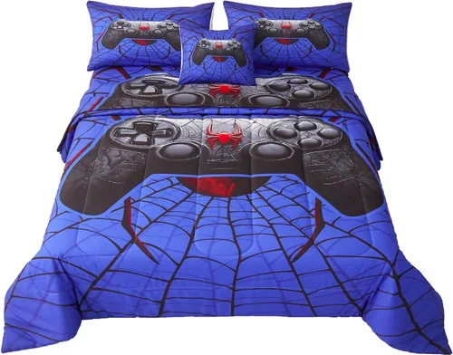 Miniatura 11 de Juego de edredón de 6 piezas para videojugadores de temática negra, para niños, adolescentes y adultos, con edredón, sábana encimera, sábana bajera