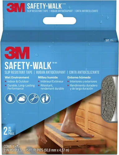 3M Cinta antideslizante Safety-Walk, 2 pulgadas x 15 pies, cinta gris antideslizante, ideal para condiciones resbaladizas y húmedas, parte trasera