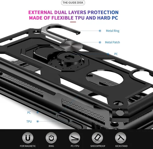 Miniatura 4 de Funda para iPhone XR con protector de pantalla de vidrio templado [2 unidades], con armadura de grado militar con soporte para anillo de coche